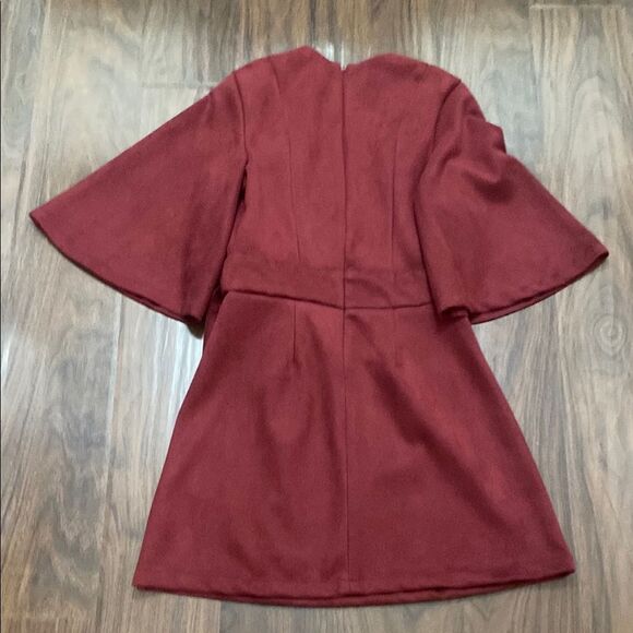 VENUS Faux Suede Maroon A-line Dress with Bell Sleeves - Picture 10 of 10